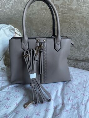 Taupe Structured Satchel Handbag with Detachable Strap